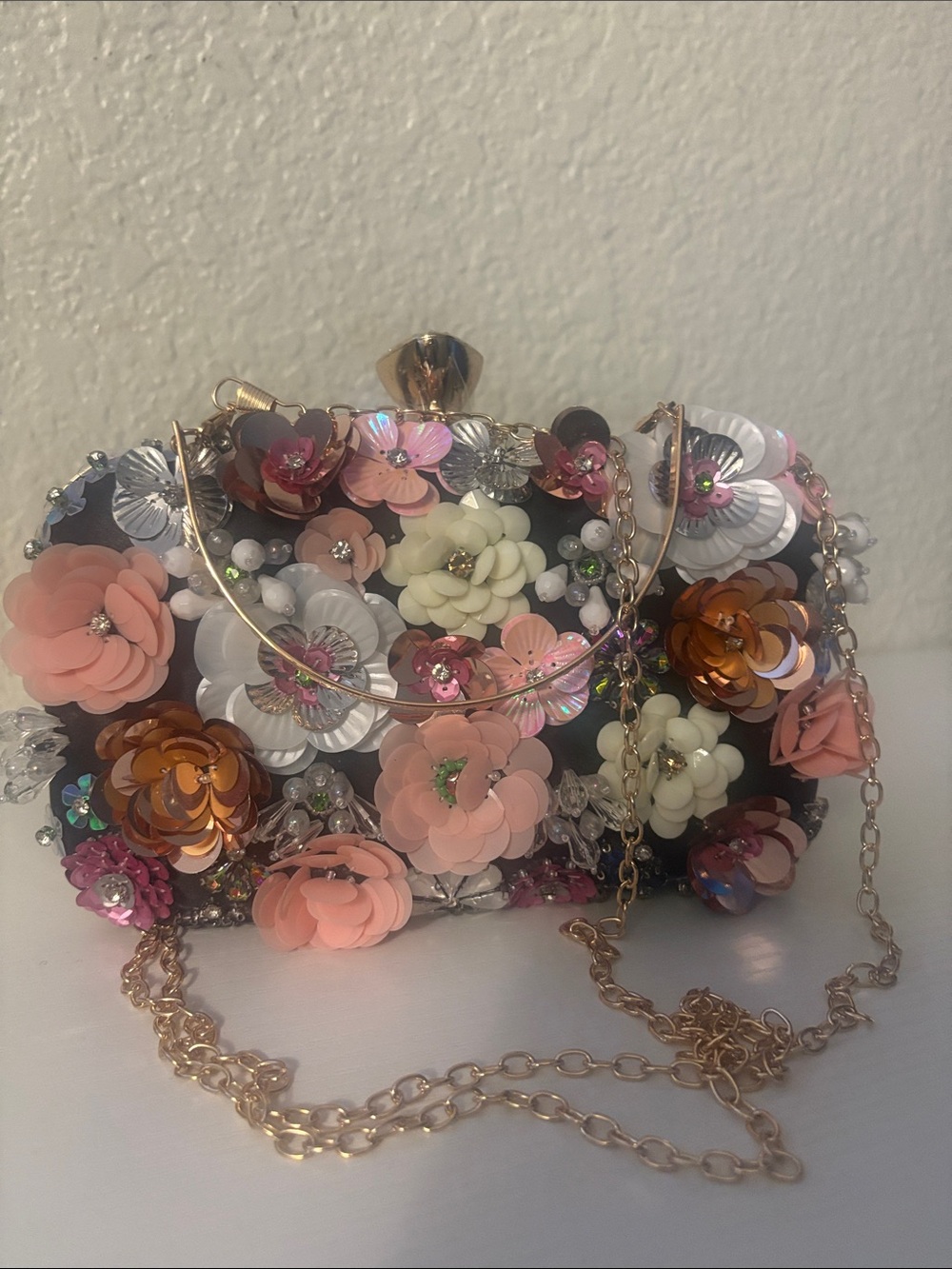 Multicolor Floral Appliqué Evening Clutch